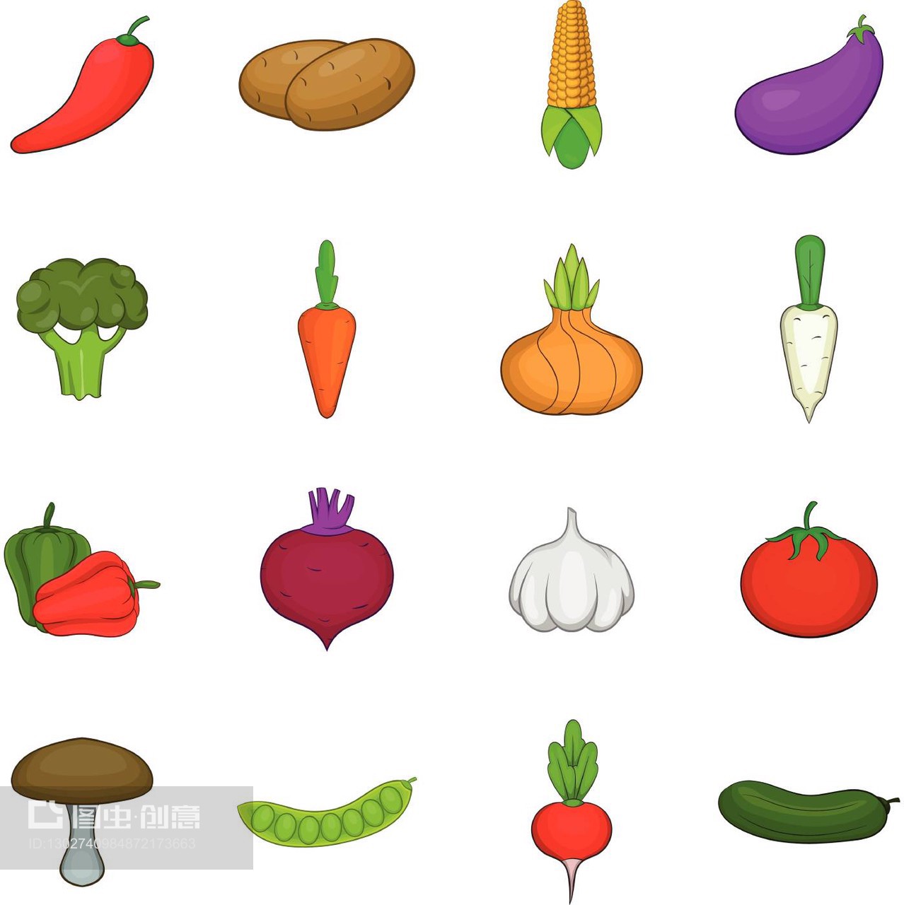 蔬菜工作室图标集,卡通风格
